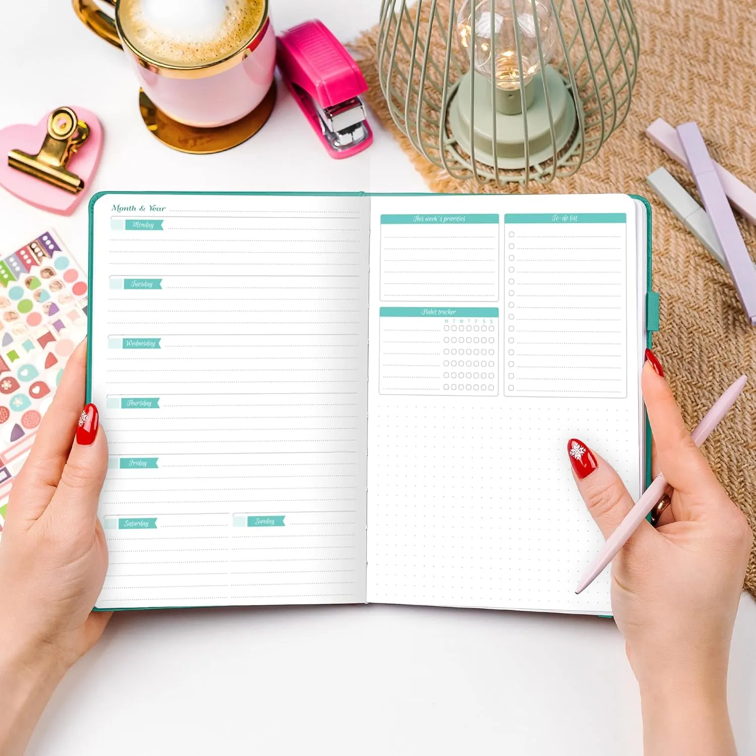 GoGirl Planner Agenda – Colorful Undated Monthly & Weekly Organizer for Women, Journal for Time Management & Productivity (Turquoise)