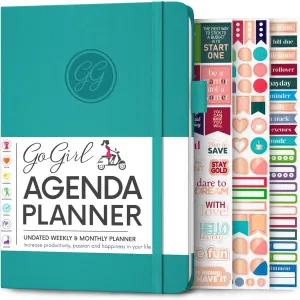 GoGirl Planner Agenda – Colorful Undated Monthly & Weekly Organizer for Women, Journal for Time Management & Productivity (Turquoise)