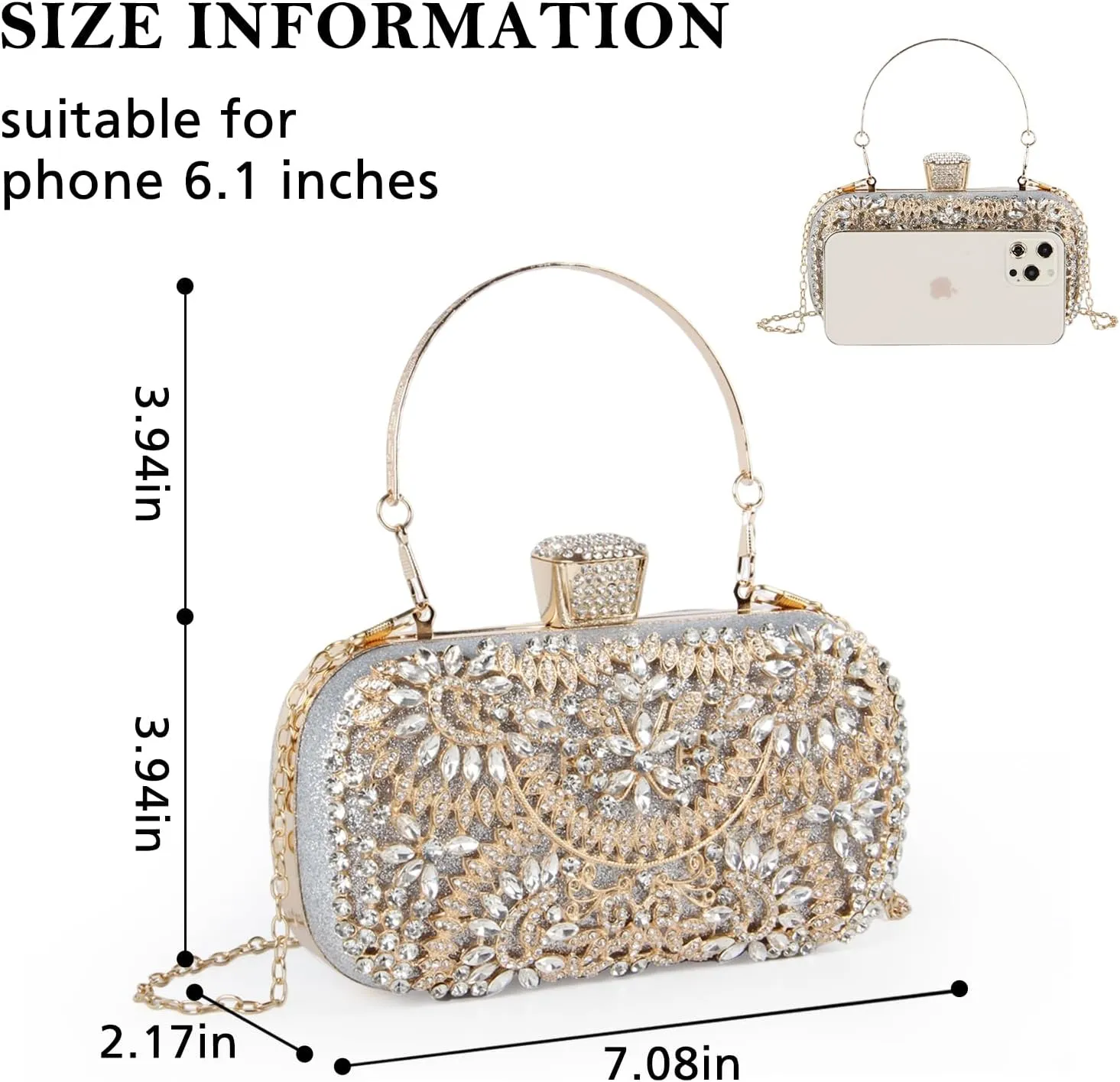 GOKTOW Rhinestone Clutch Purse,Sparkly Crystal Floral Evening Bag for Women Formal Prom Bridal Wedding Party