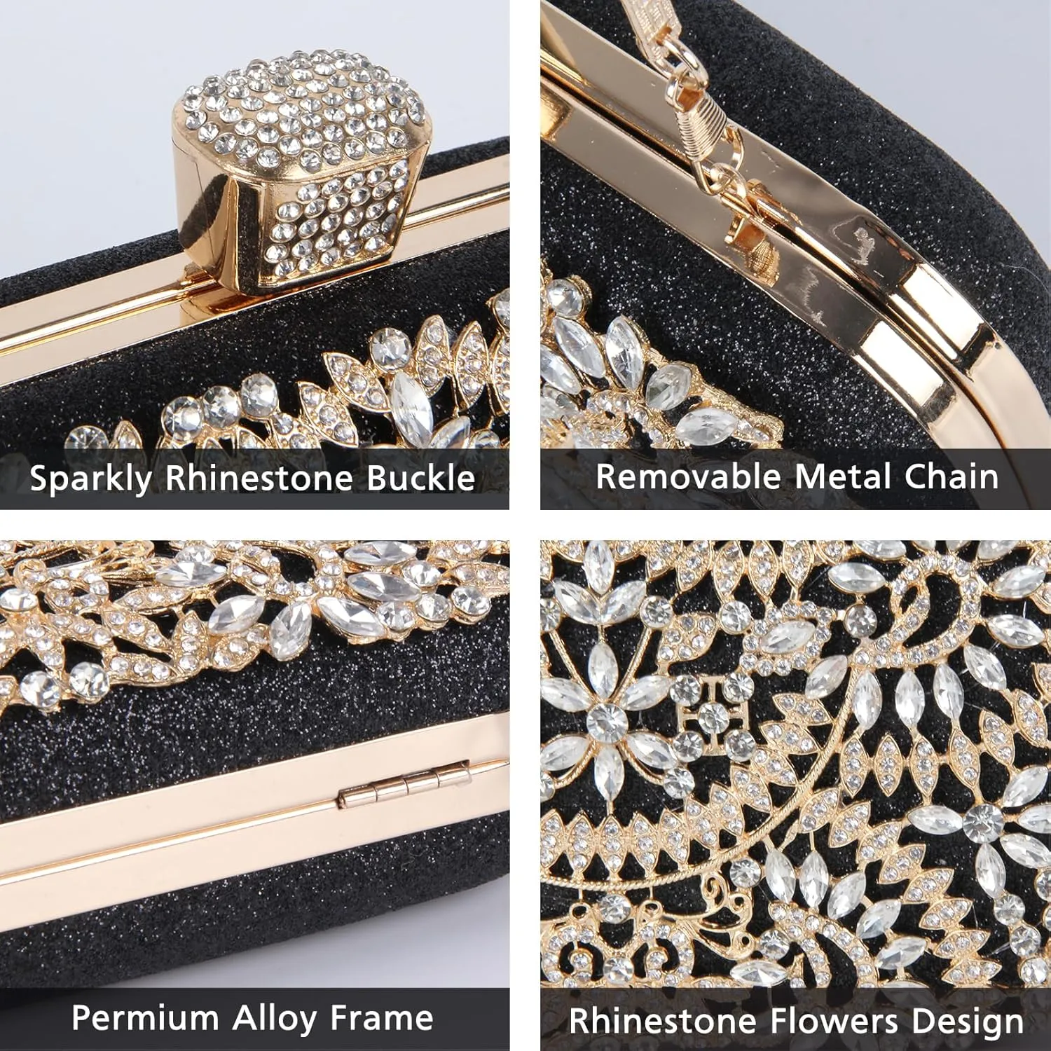 GOKTOW Rhinestone Clutch Purse,Sparkly Crystal Floral Evening Bag for Women Formal Prom Bridal Wedding Party