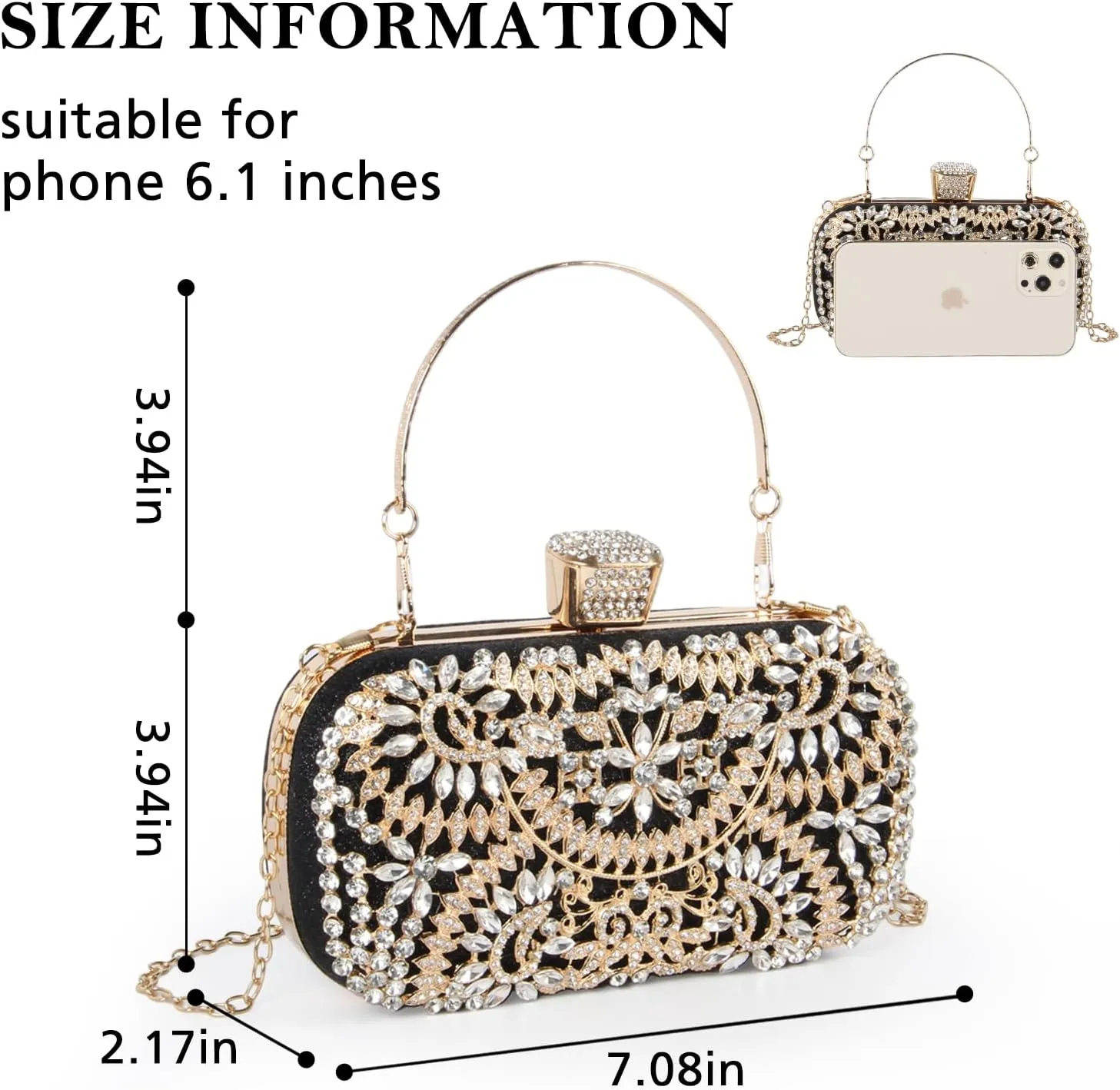 GOKTOW Rhinestone Clutch Purse,Sparkly Crystal Floral Evening Bag for Women Formal Prom Bridal Wedding Party