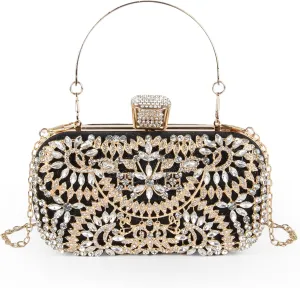 GOKTOW Rhinestone Clutch Purse,Sparkly Crystal Floral Evening Bag for Women Formal Prom Bridal Wedding Party