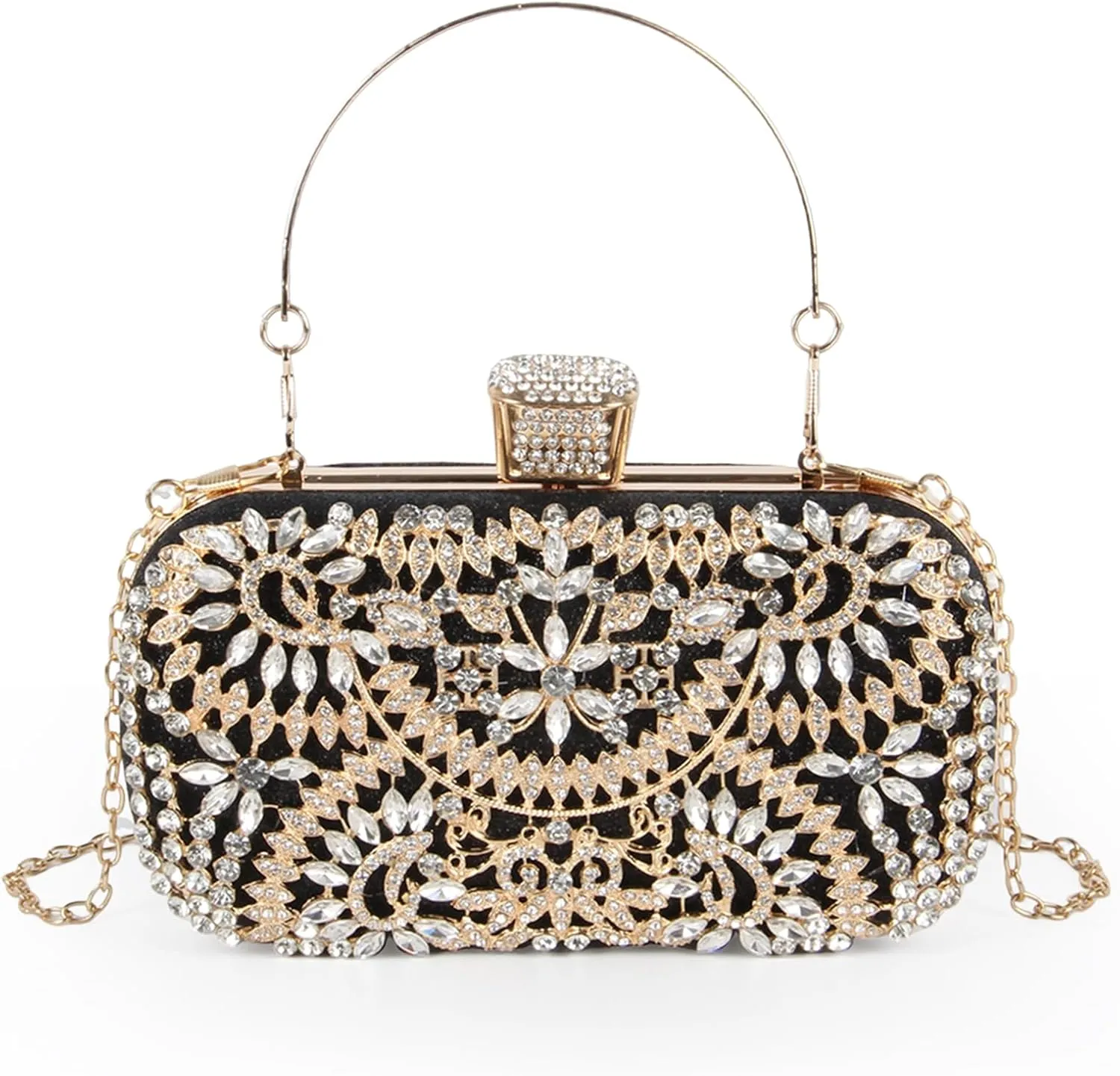 GOKTOW Rhinestone Clutch Purse,Sparkly Crystal Floral Evening Bag for Women Formal Prom Bridal Wedding Party