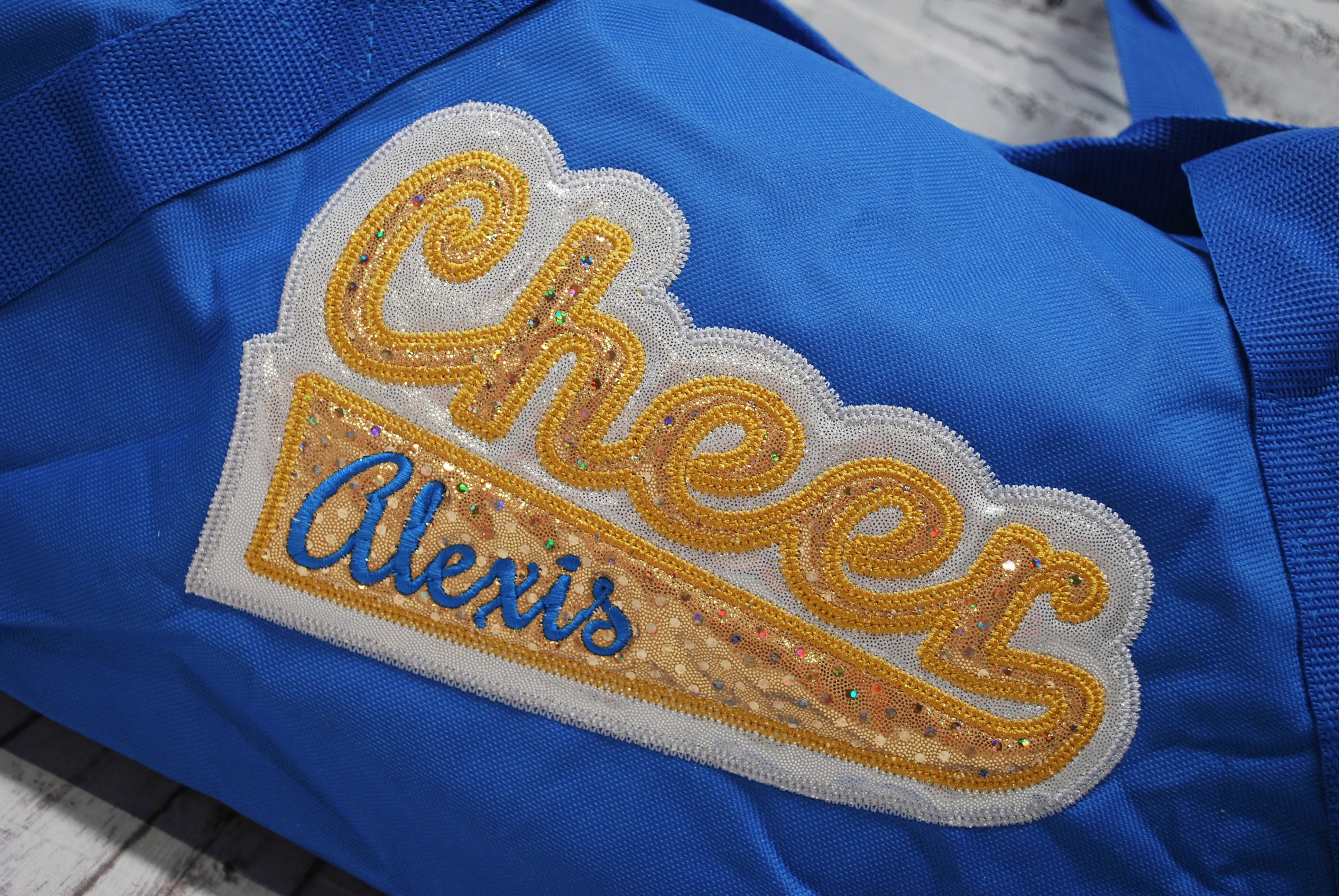 Gold and Silver Sparkle Personalized Cheer Tote or Duffle Bag
