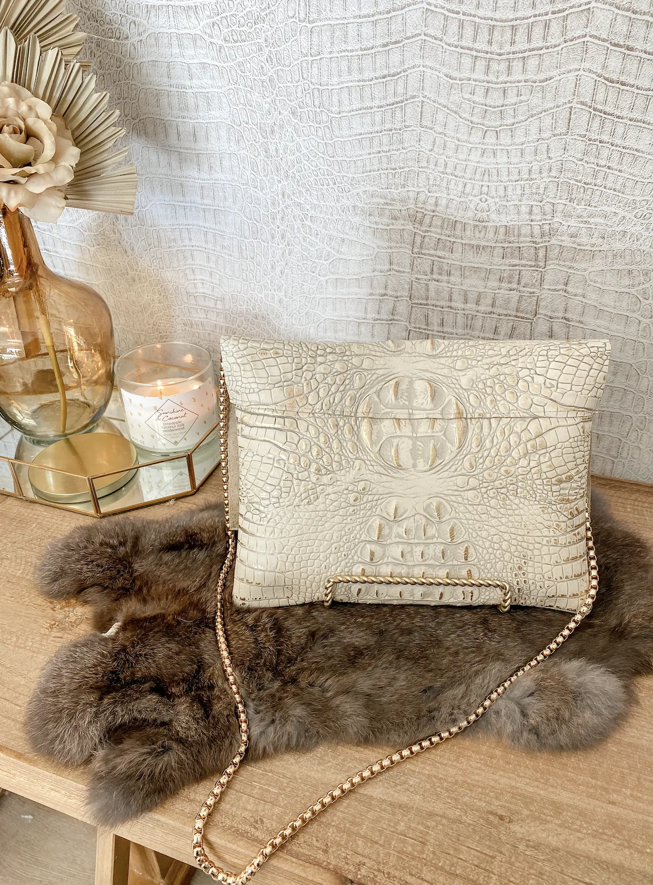 Gold/White Croc Clutch/Crossbody