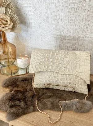 Gold/White Croc Clutch/Crossbody