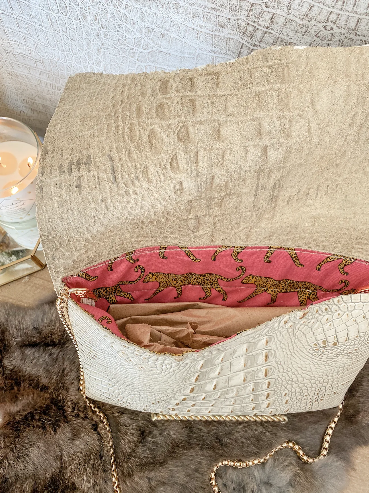 Gold/White Croc Clutch/Crossbody