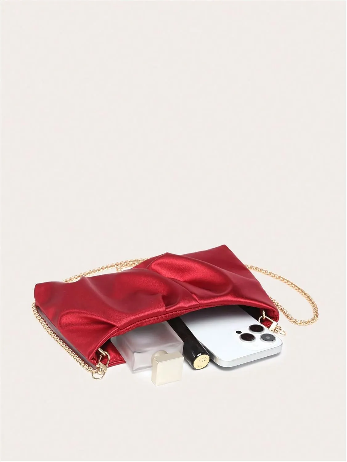 GORGLITTER Women's Evening Bag Wedding Party Prom Handbag Small Dressy Formal Purse Pleated Satin Clutch