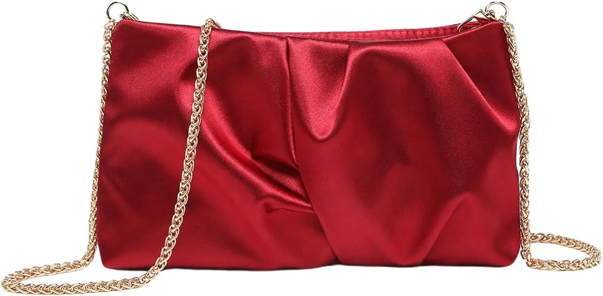 GORGLITTER Women's Evening Bag Wedding Party Prom Handbag Small Dressy Formal Purse Pleated Satin Clutch