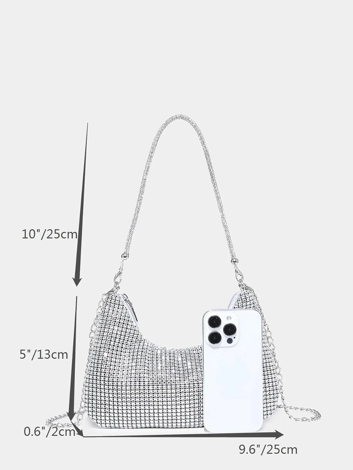 GORGLITTER Women's Rhinestone Silver Purse Sparkly Sequin Hobo Wedding Guest Clutch Purse