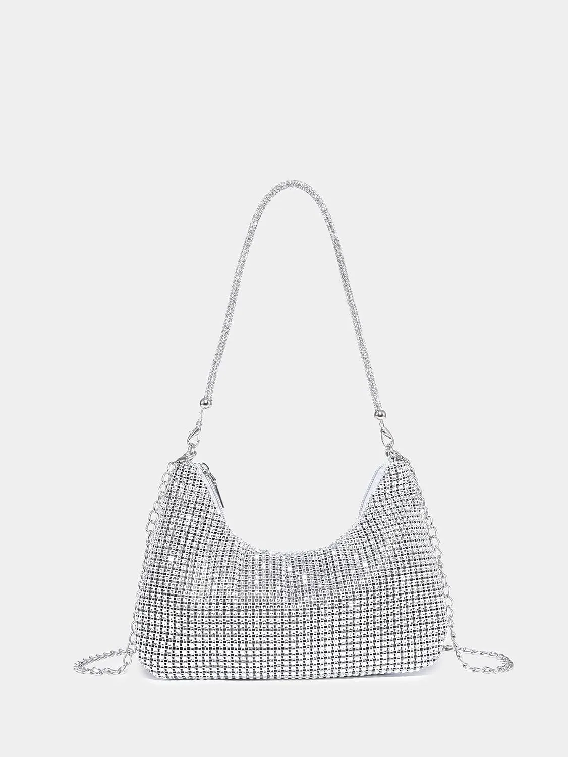 GORGLITTER Women's Rhinestone Silver Purse Sparkly Sequin Hobo Wedding Guest Clutch Purse