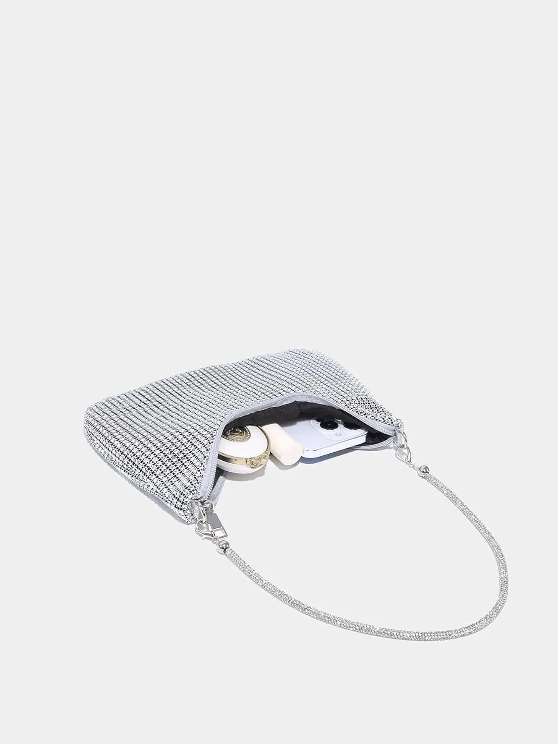 GORGLITTER Women's Rhinestone Silver Purse Sparkly Sequin Hobo Wedding Guest Clutch Purse