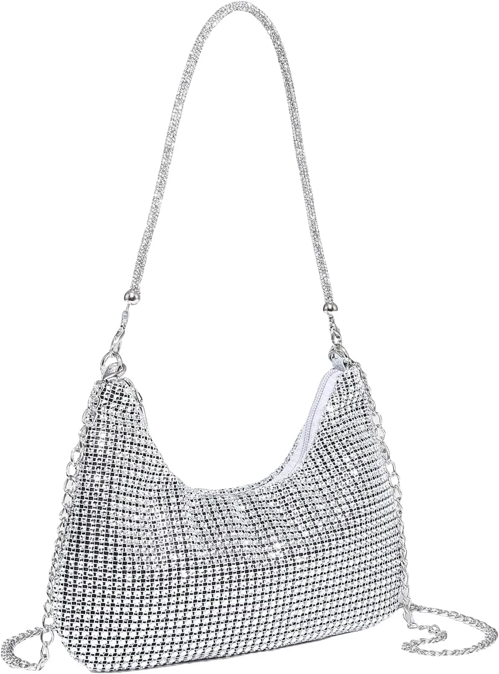 GORGLITTER Women's Rhinestone Silver Purse Sparkly Sequin Hobo Wedding Guest Clutch Purse