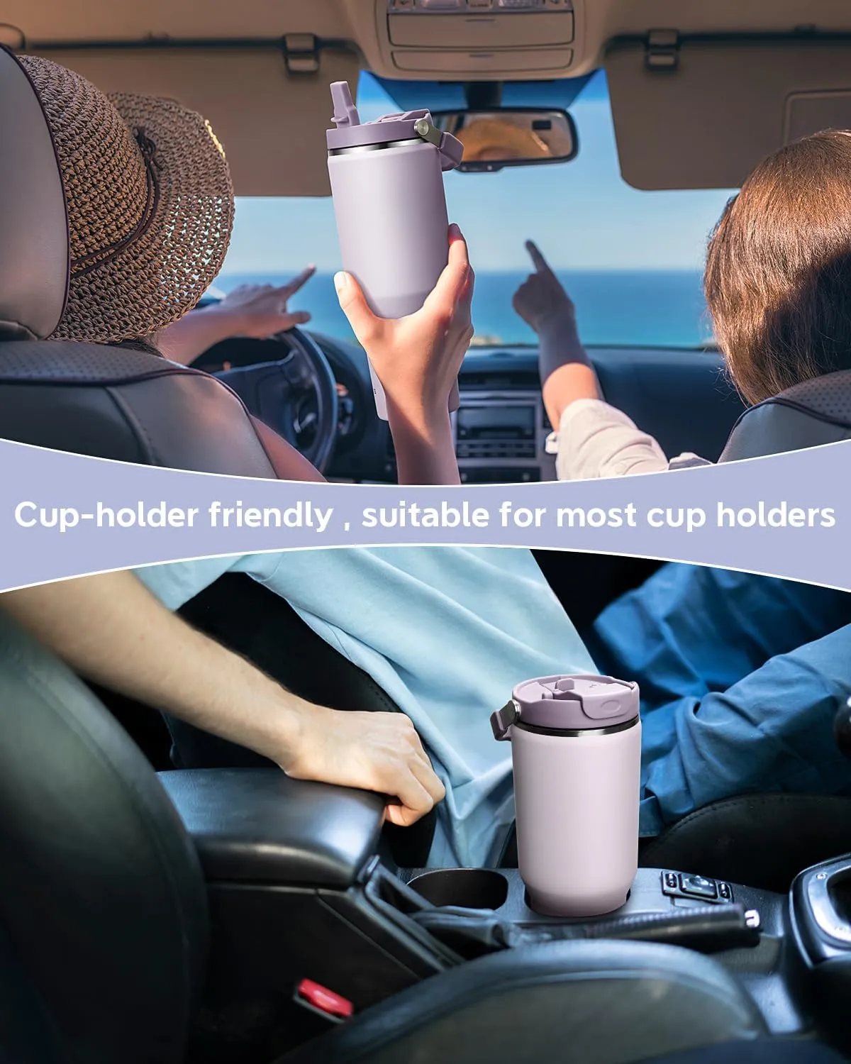 Gpeng 40 oz Tumbler with Handle, Water Bottles with Straw Lid, Insulated Stainless Steel Travel Mug Cup Holder Friendly, Keep Drinks Cold or Hot for 48  Hours