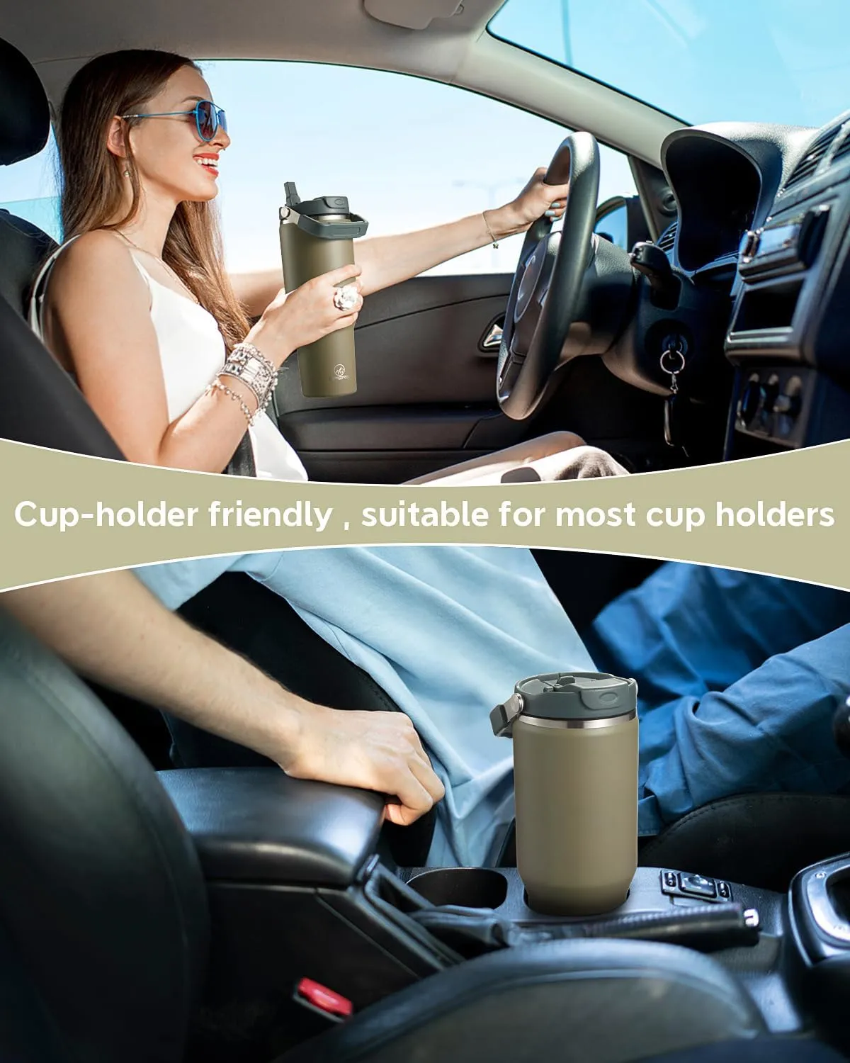 Gpeng 40 oz Tumbler with Handle, Water Bottles with Straw Lid, Insulated Stainless Steel Travel Mug Cup Holder Friendly, Keep Drinks Cold or Hot for 48  Hours