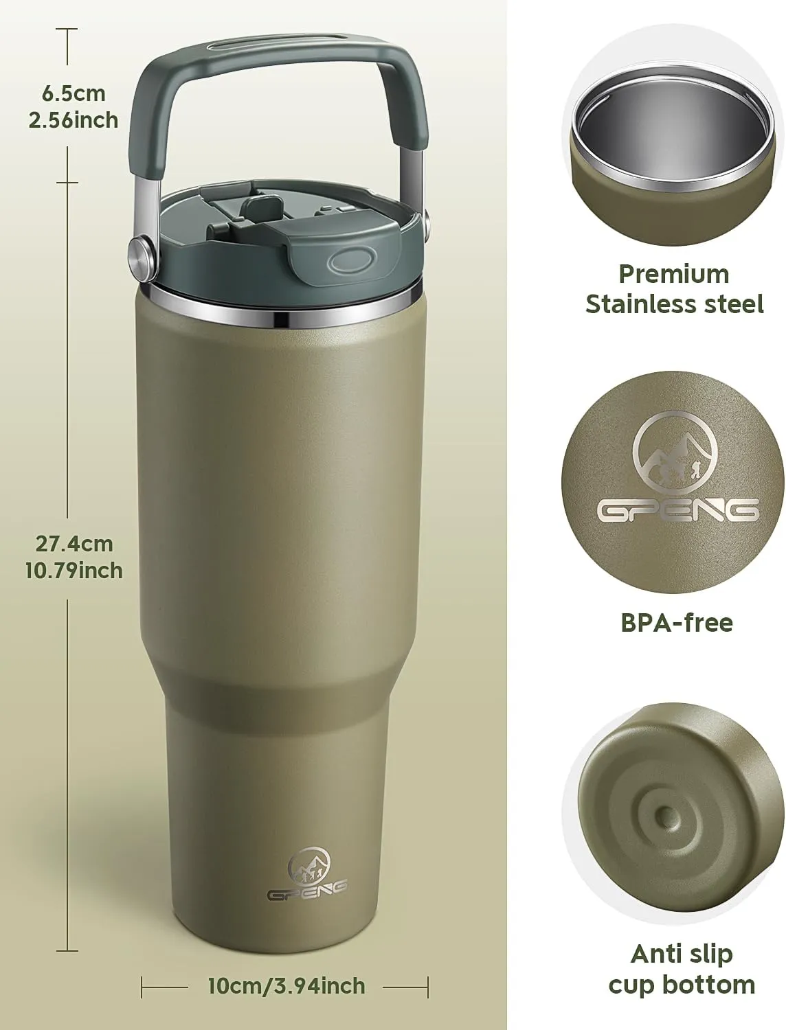 Gpeng 40 oz Tumbler with Handle, Water Bottles with Straw Lid, Insulated Stainless Steel Travel Mug Cup Holder Friendly, Keep Drinks Cold or Hot for 48  Hours