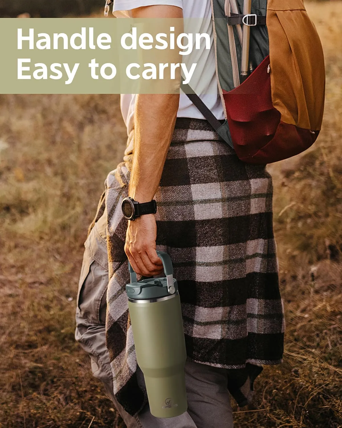 Gpeng 40 oz Tumbler with Handle, Water Bottles with Straw Lid, Insulated Stainless Steel Travel Mug Cup Holder Friendly, Keep Drinks Cold or Hot for 48  Hours