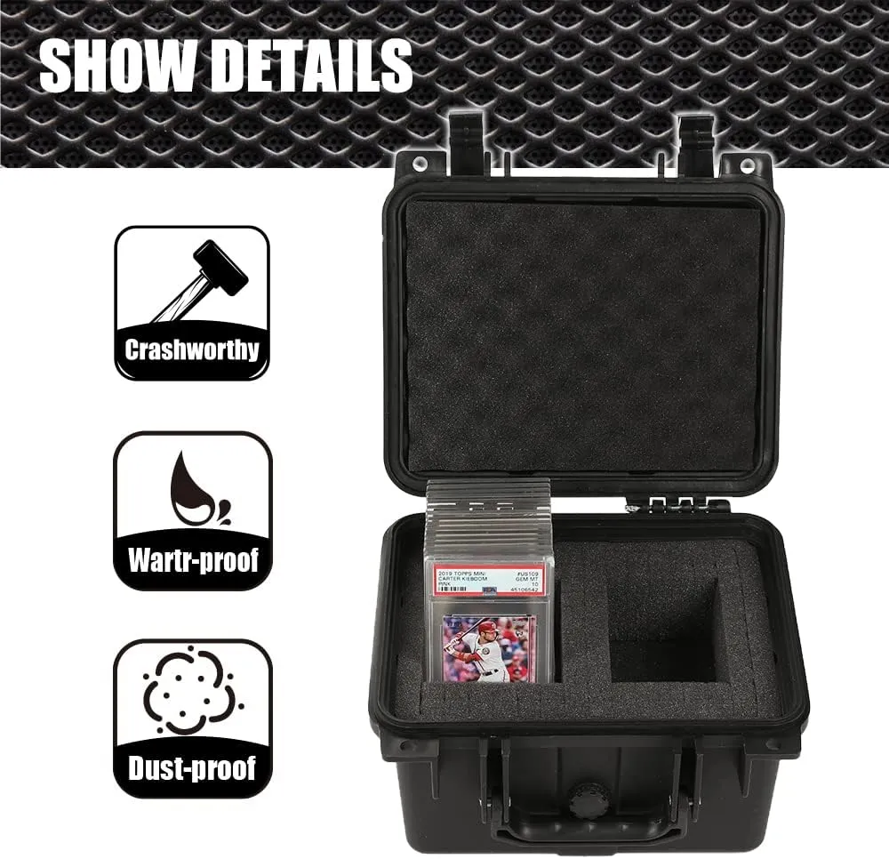 Graded Card Storage Box Compatible with PSA BGS SGC One Touch Deep Travel Size Weatherproof Case Waterproof Slab with Impact Absorbing Dual Foam Slots(Black)