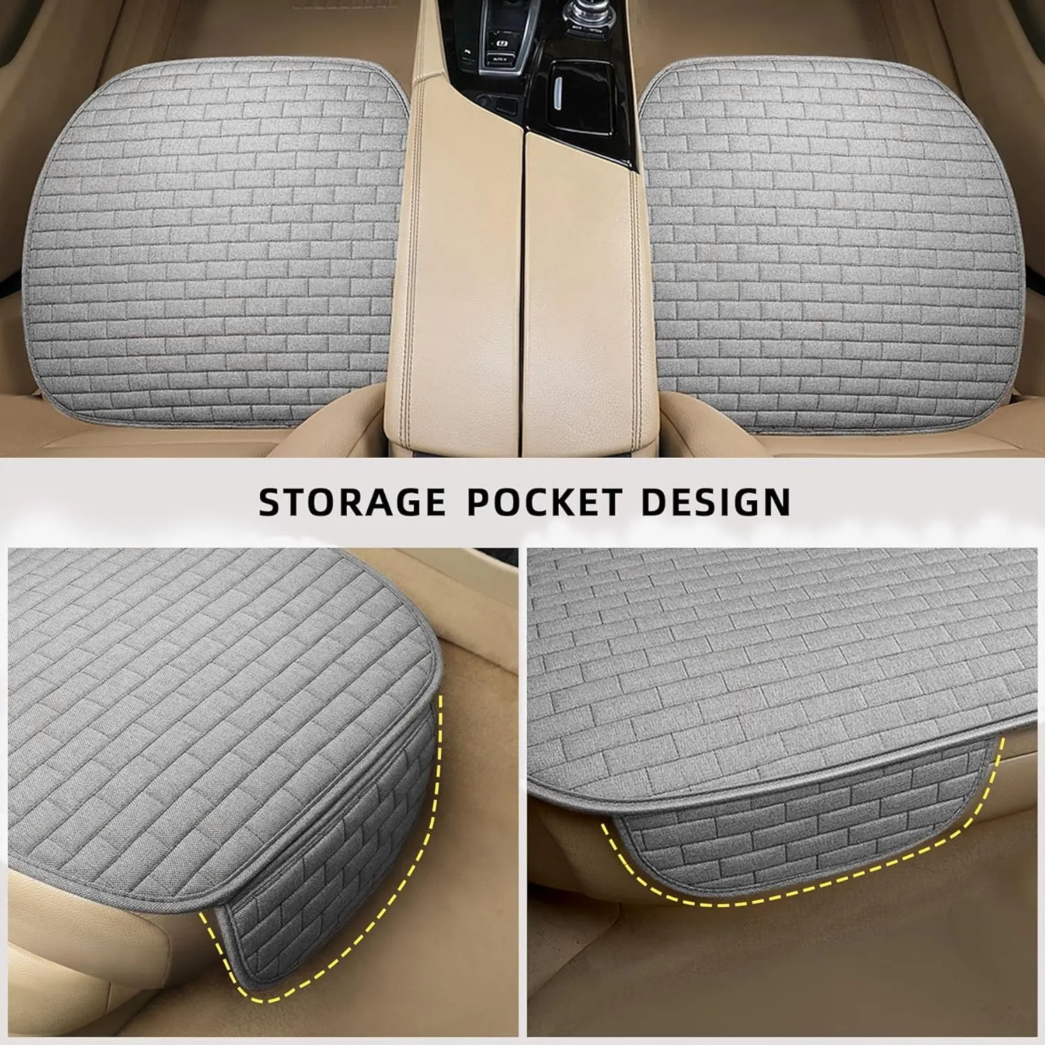 Gray Back Seat Cover, Rear Car Seat Cover for Cars Truck SUV,Seat Covers with Storage Pocket,Bottom Auto Seat Cushion Pad Mat for Most Vehicles-Gray,1 Pcs