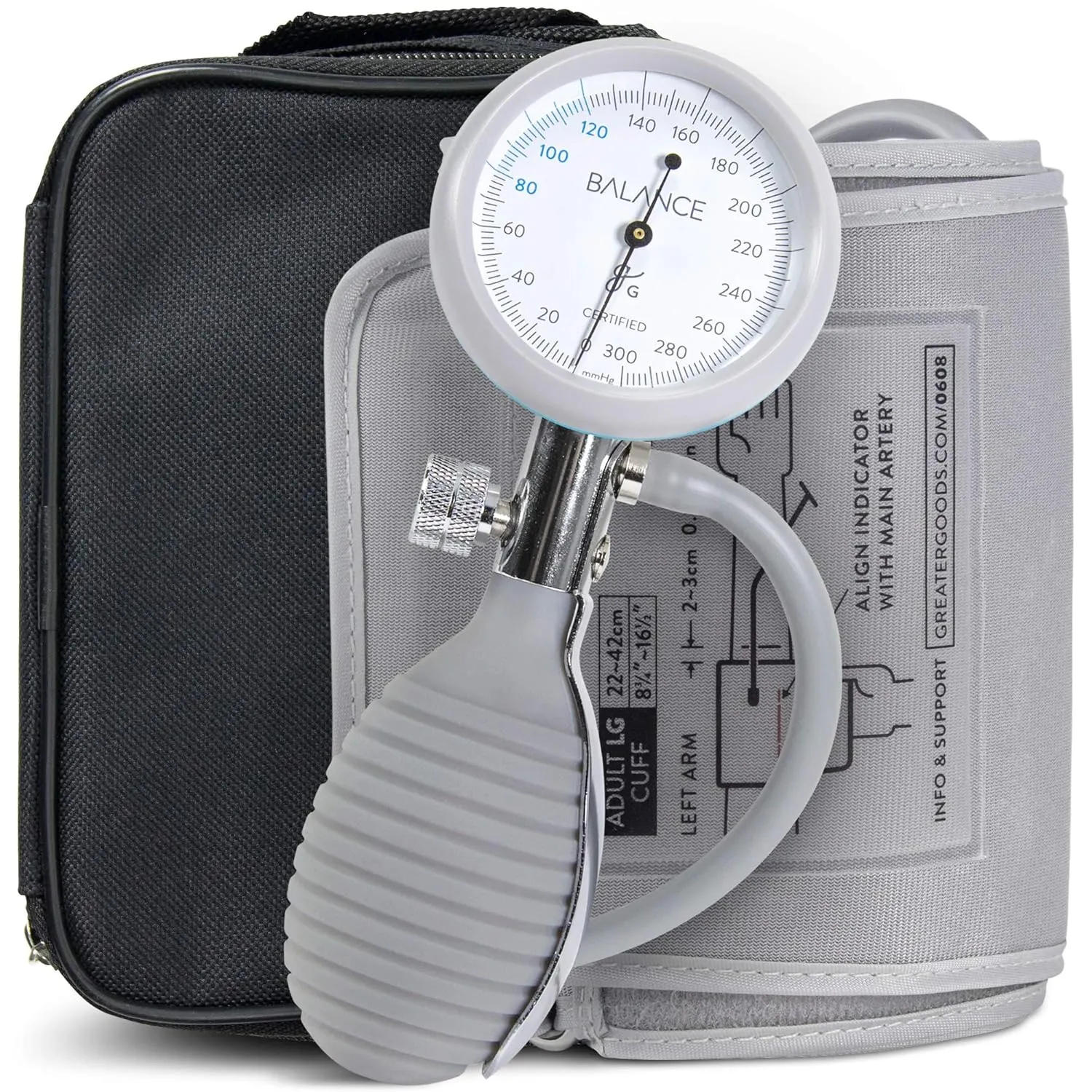 Greater Goods Sphygmomanometer, Latex-Free Manual Blood Pressure Cuff, Home Use, Elderly Care with Carrying Case, Cloud Gray