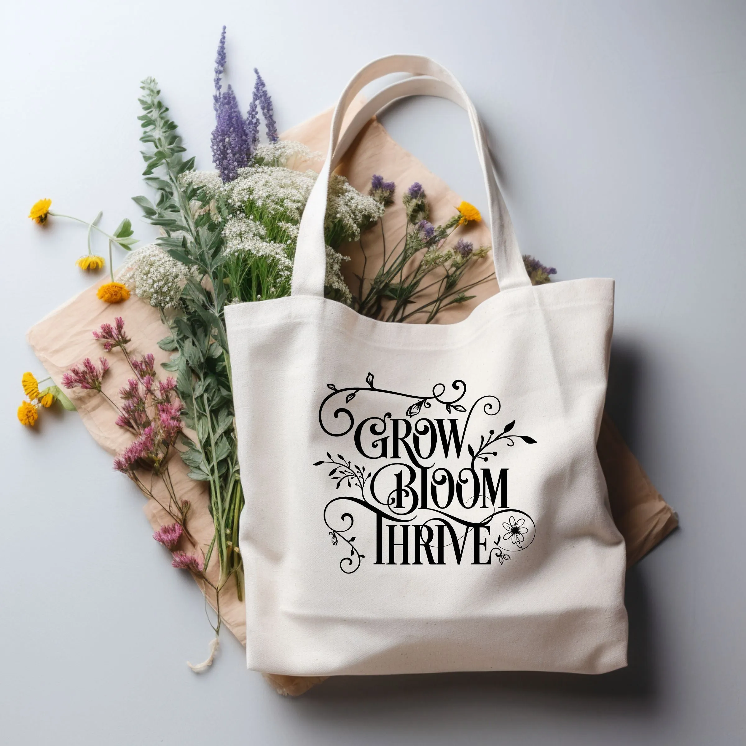 Grow Bloom Thrive Gardener's Shopping Canvas Tote Bag
