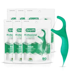 GUM Professional Clean Floss Picks - Extra Strong Shred-Resistant Floss, Easy Grip Handle - Dental Flossers for Adults - Fresh Mint Flavor, 90 Count (Pack of 6)