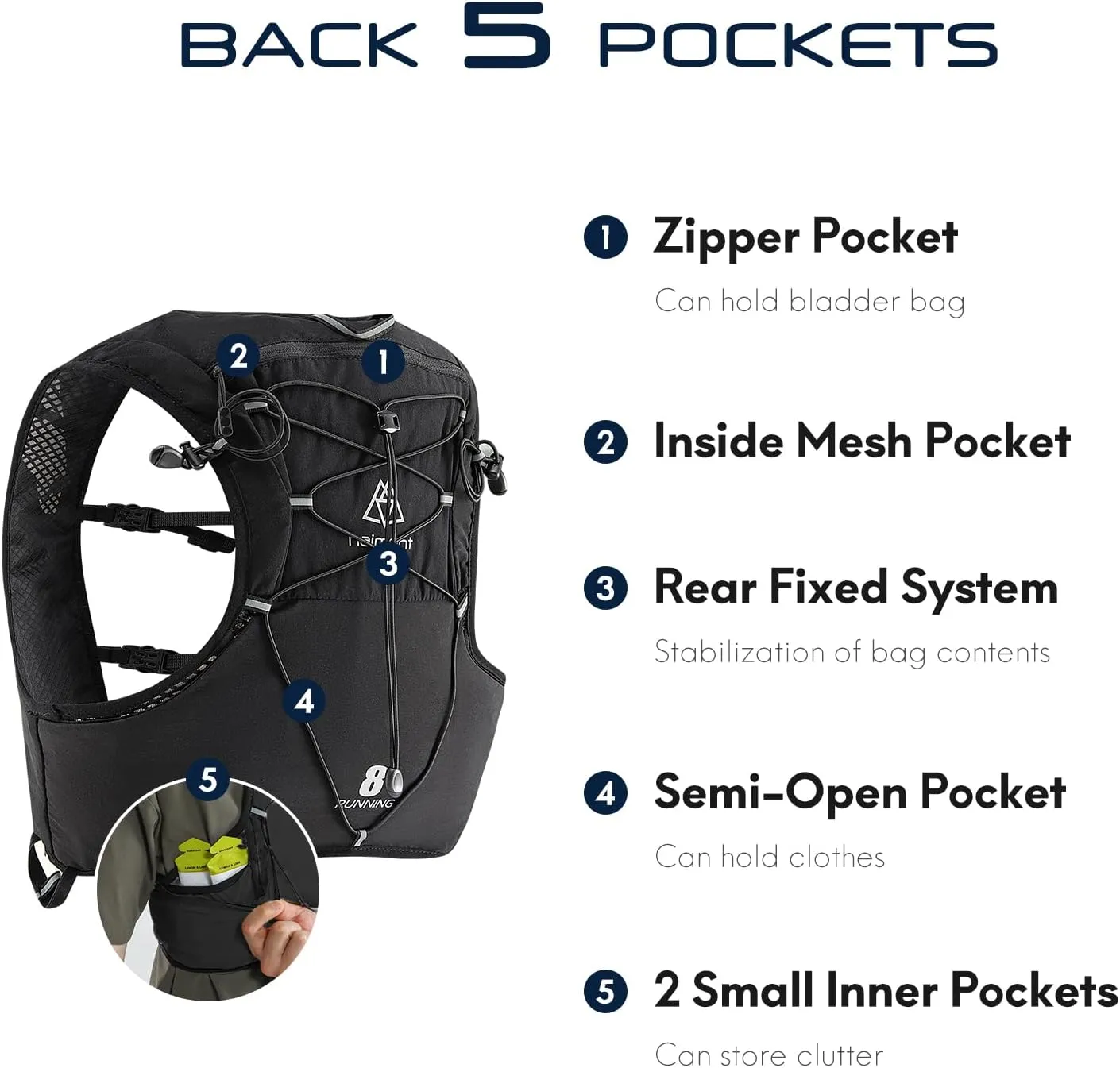 Haimont Running Hydration Vest with Water Bottles for Men Women, Lightweight 8L Hydrated Vest Pack for Trail Running, Hiking