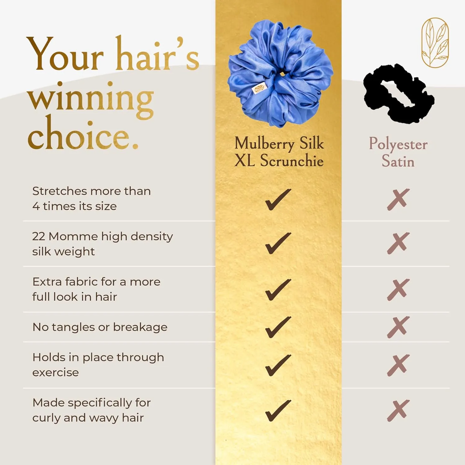 Hair Scrunchies for Women, Extra Large Silk Scrunchies for Curly Hair, Silk Ties No Damage for Thick Hairs, Hair Accessories, Ponytail Holder - Cerulean, XL
