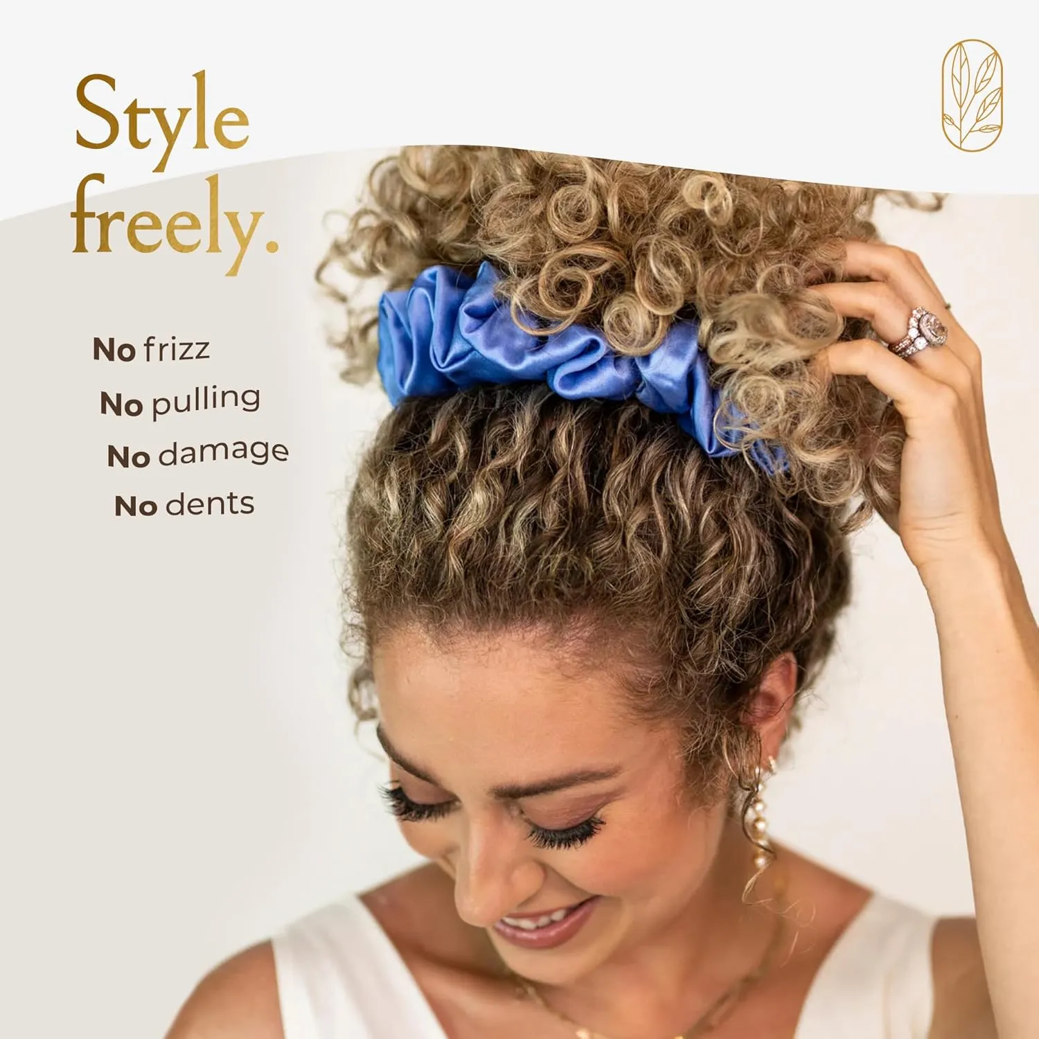 Hair Scrunchies for Women, Extra Large Silk Scrunchies for Curly Hair, Silk Ties No Damage for Thick Hairs, Hair Accessories, Ponytail Holder - Cerulean, XL