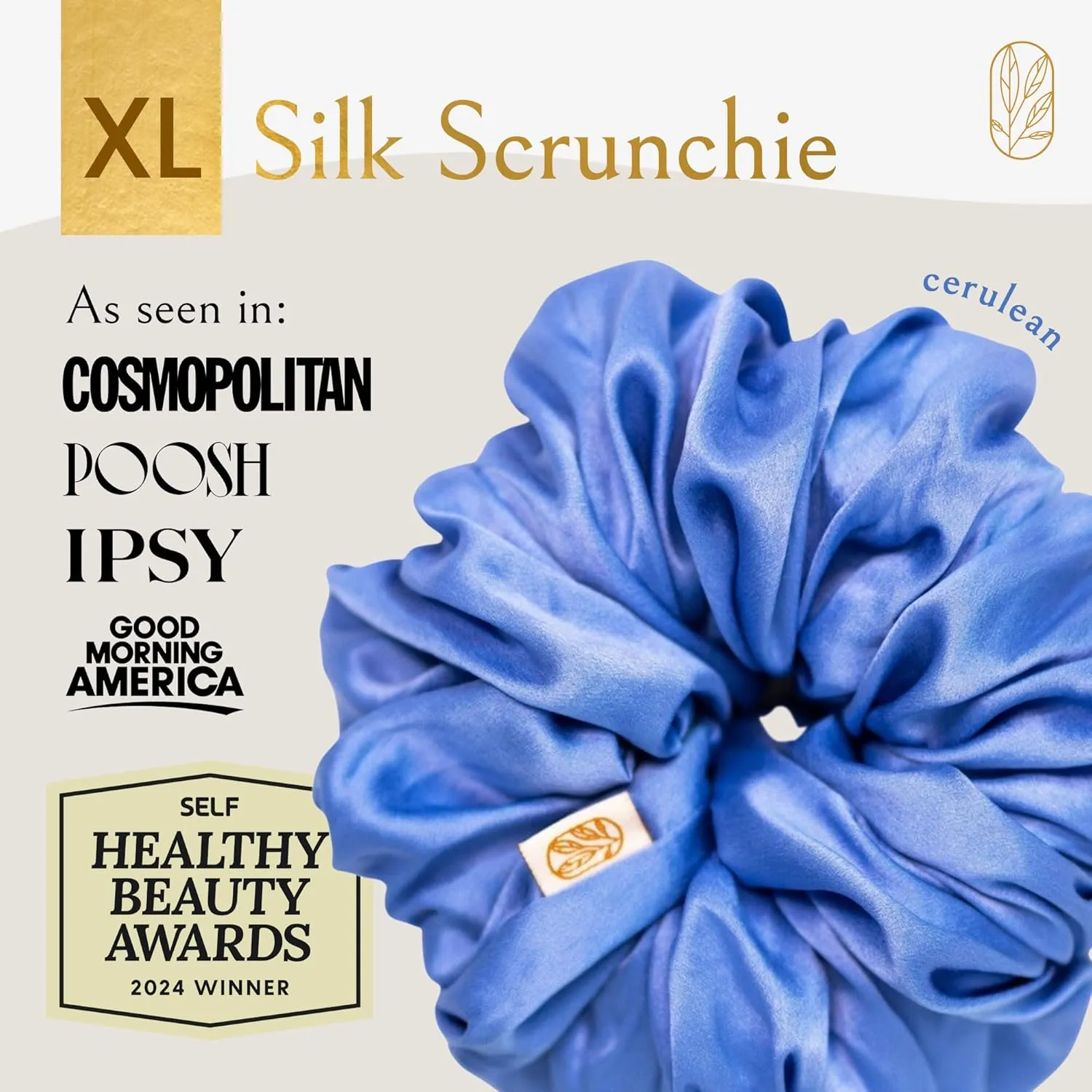 Hair Scrunchies for Women, Extra Large Silk Scrunchies for Curly Hair, Silk Ties No Damage for Thick Hairs, Hair Accessories, Ponytail Holder - Cerulean, XL