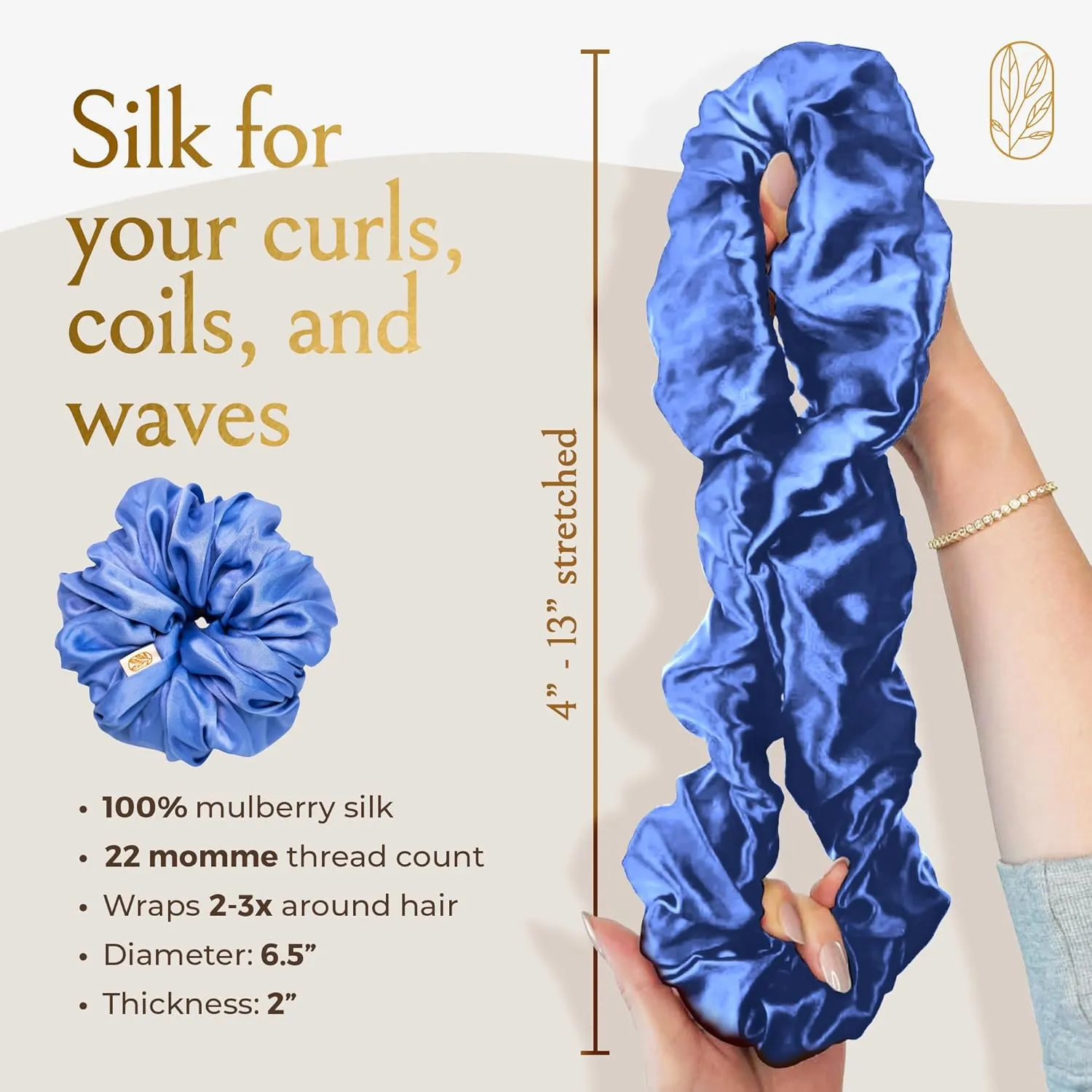 Hair Scrunchies for Women, Extra Large Silk Scrunchies for Curly Hair, Silk Ties No Damage for Thick Hairs, Hair Accessories, Ponytail Holder - Cerulean, XL