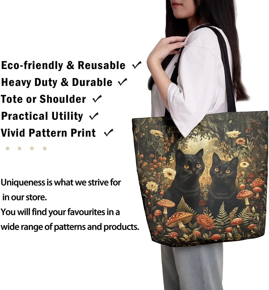 Halloween Canvas Tote Bag for Men Women Adults Cartoon Decorative Aesthetic Shoulder Handbags for Shopping Gym