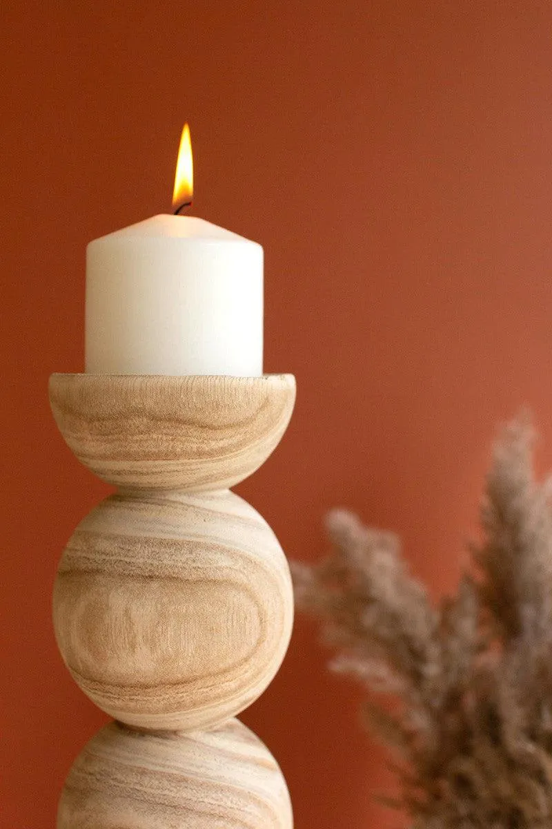 Hand-Carved Wooden Stacked Ball Candle Holders