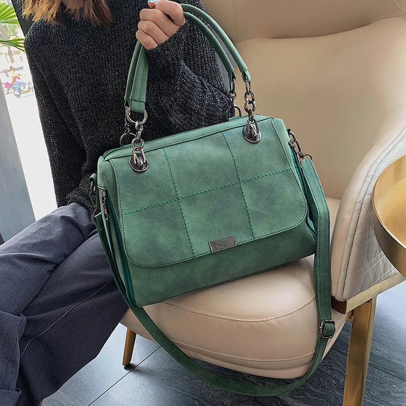 Handbag Matte Women Female Shoulder Bags Large Capacity Matcha Green PU Leather Lady Totes Boston Bag for Travel