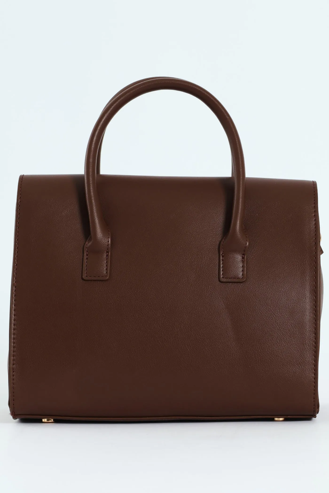 Handbag With Lock Detail - Chocolate