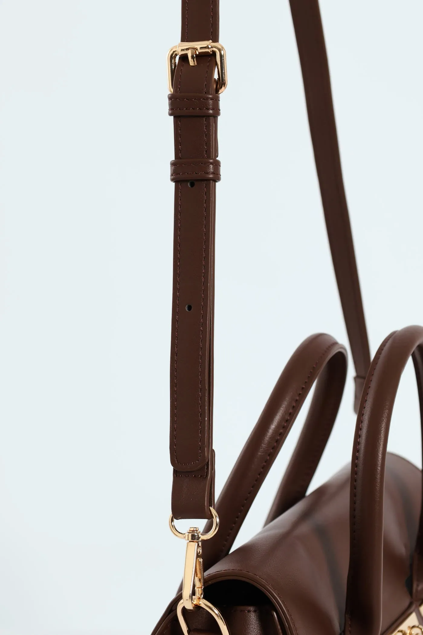 Handbag With Lock Detail - Chocolate