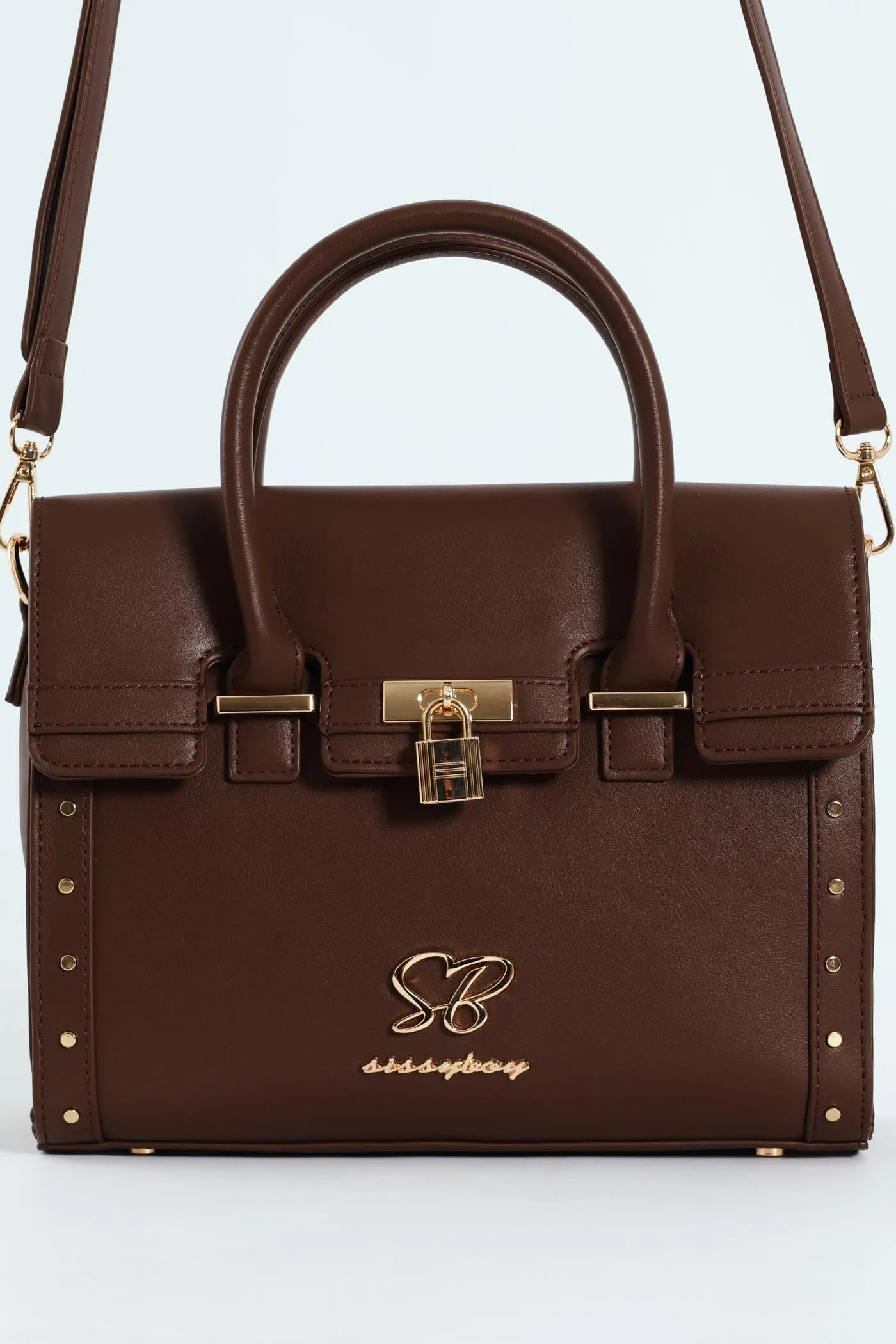Handbag With Lock Detail - Chocolate
