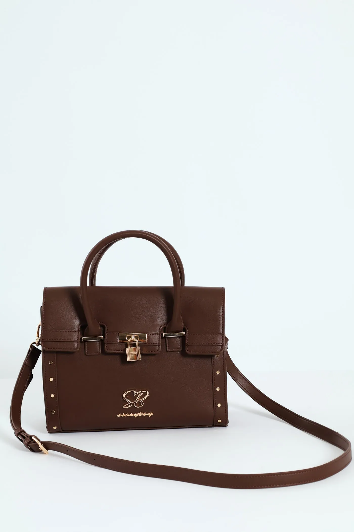 Handbag With Lock Detail - Chocolate