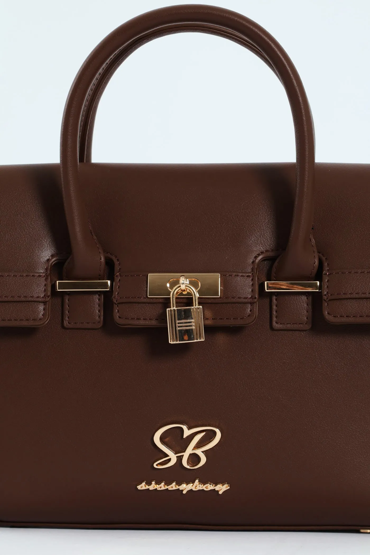 Handbag With Lock Detail - Chocolate