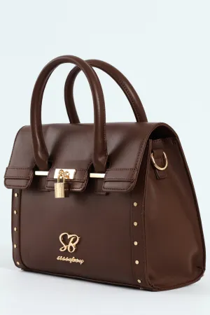 Handbag With Lock Detail - Chocolate