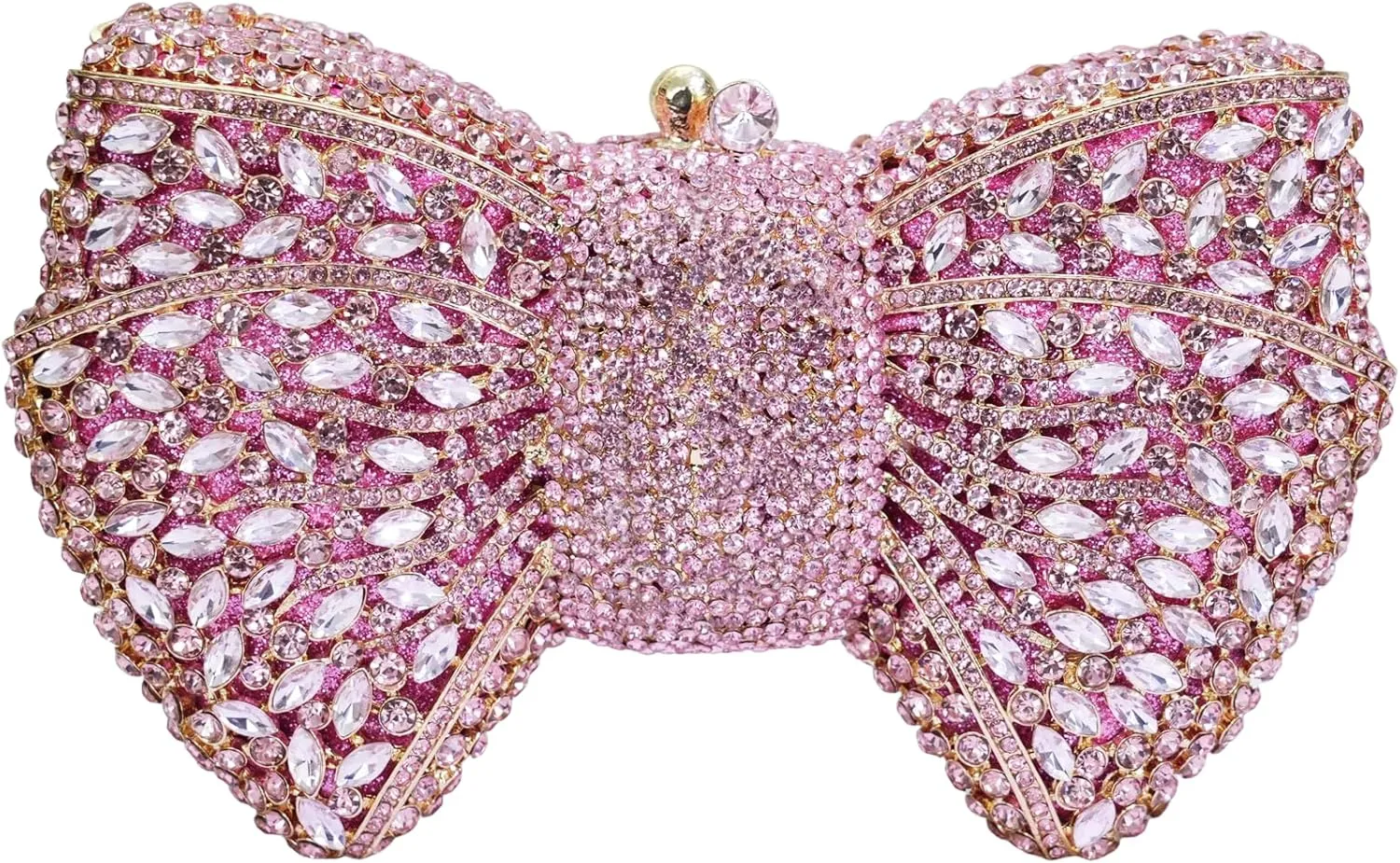 Handmade Inlay Rhinestone Bow Clutch Bag for Women, Sparkling Evening Party Wedding Purse with Detachable Pearl Chain Strap