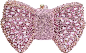 Handmade Inlay Rhinestone Bow Clutch Bag for Women, Sparkling Evening Party Wedding Purse with Detachable Pearl Chain Strap