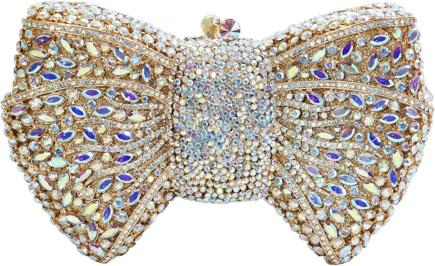 Handmade Inlay Rhinestone Bow Clutch Bag for Women, Sparkling Evening Party Wedding Purse with Detachable Pearl Chain Strap