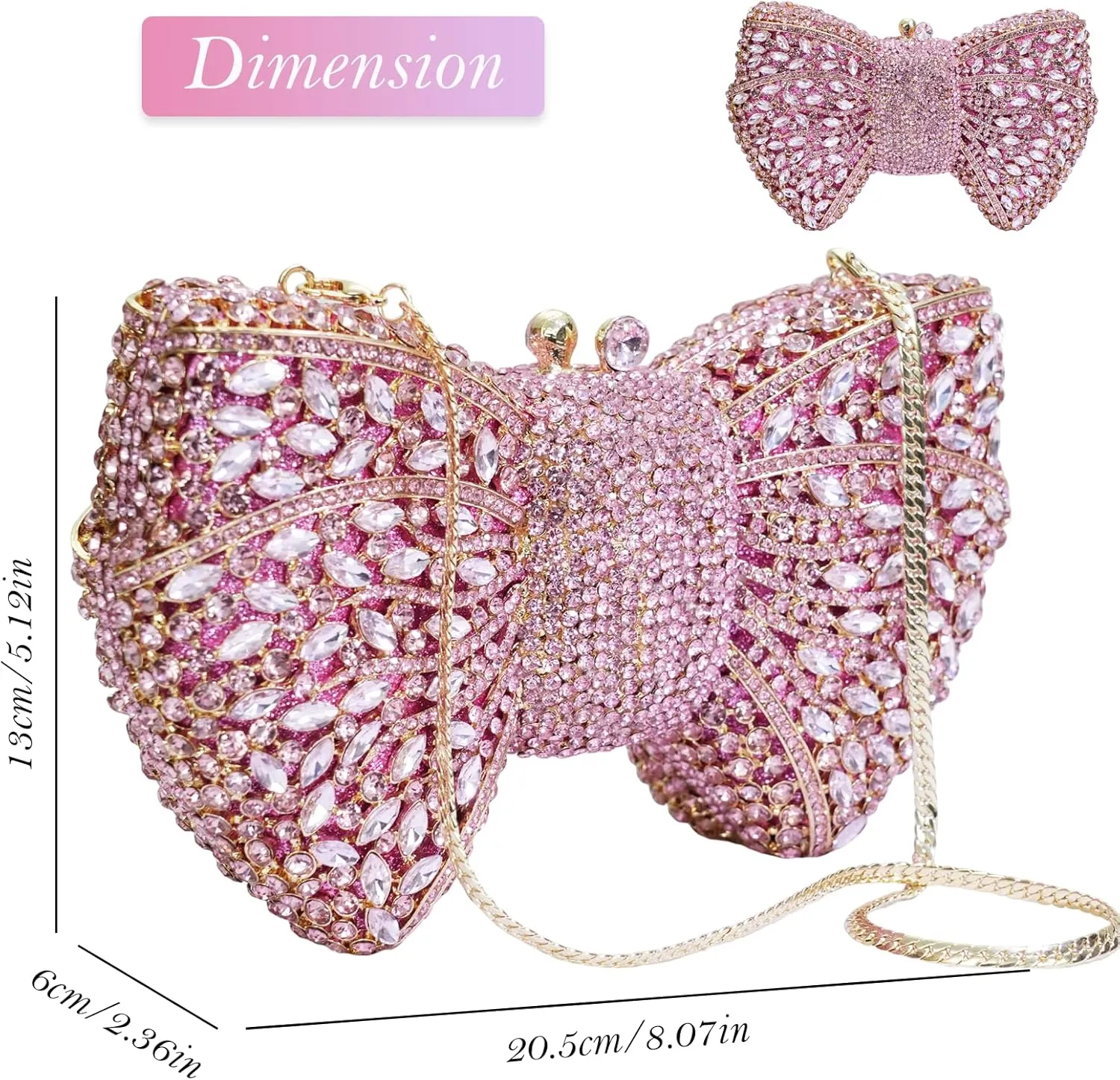 Handmade Inlay Rhinestone Bow Clutch Bag for Women, Sparkling Evening Party Wedding Purse with Detachable Pearl Chain Strap