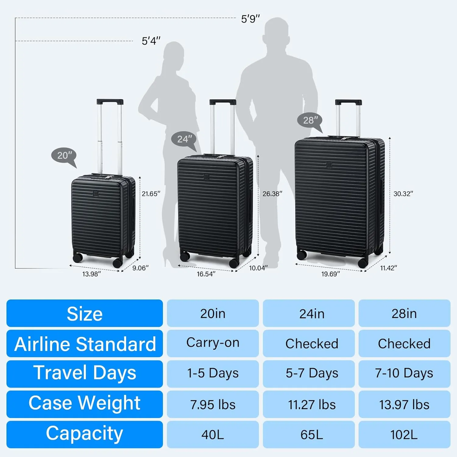 Hard Shell Suitcases 24 Inch Check in Luggage with Spinner Wheels, Expandable Travel Luggage with Cup Holder Charger Built in, Checked Medium Suitcase Lightweight Suitcases, Silver