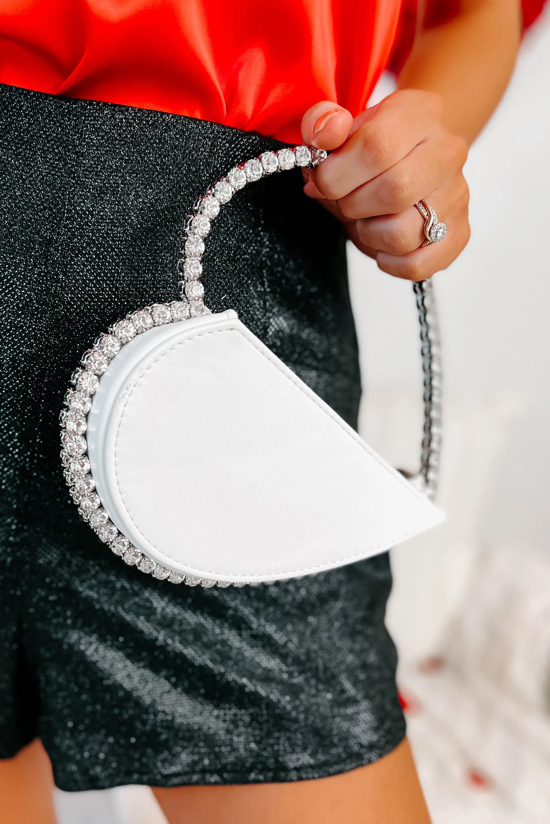 Heart On Your Sleeve Rhinestone Heart Clutch (White)