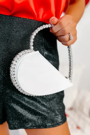 Heart On Your Sleeve Rhinestone Heart Clutch (White)