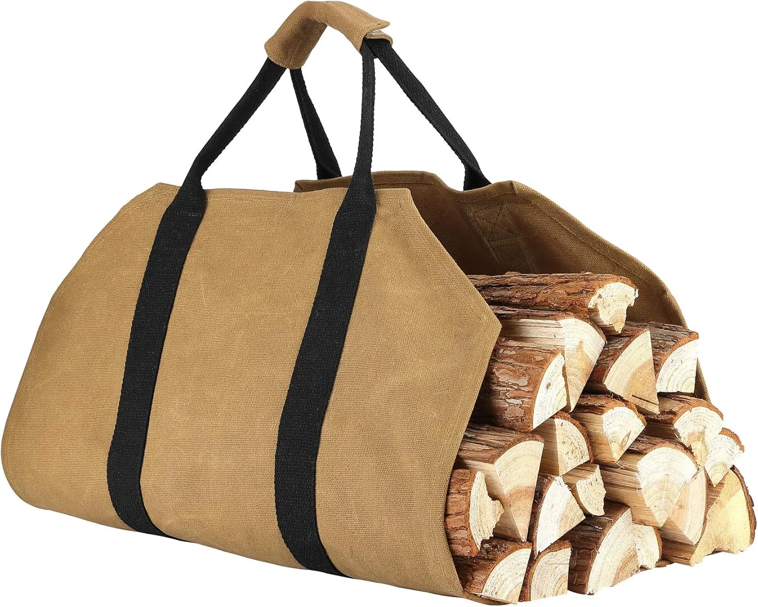 Heavy Duty 16oz Waxed Canvas Waterproof Firewood Log Tote Bag, Khaki, by Denifiter