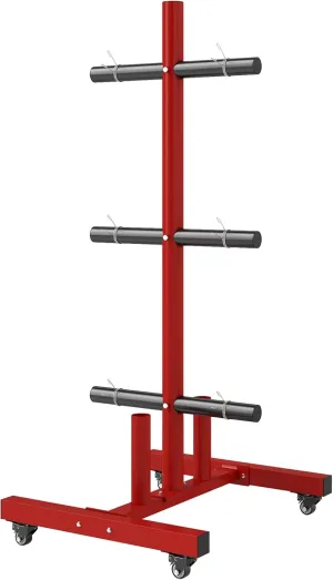 Heavy Duty Weight Plate Rack with Wheels 440 lbs Capacity 6 Plate Storage Posts 2 Barbell Holders for 2 Inch Olympic Plates Lockable Wheels Spring Buckles Home Gym Equipment Easy Assembly