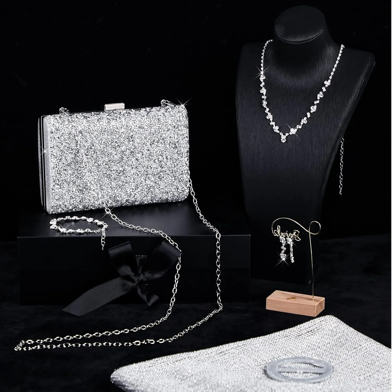 Hicarer 5 Pcs Women Accessories Including Shawls and Wraps, Clutch Purse, Rhinestone Jewelry Sets for Wedding Bridal Party